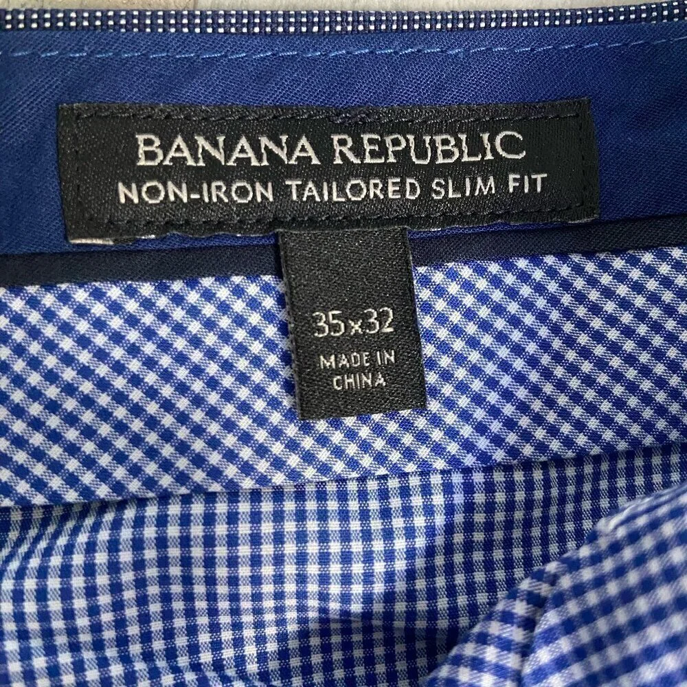 Banana Republic Non-Iron Tailored Slim Fit Cotton Pants Chinos Khakis Blue 35X32